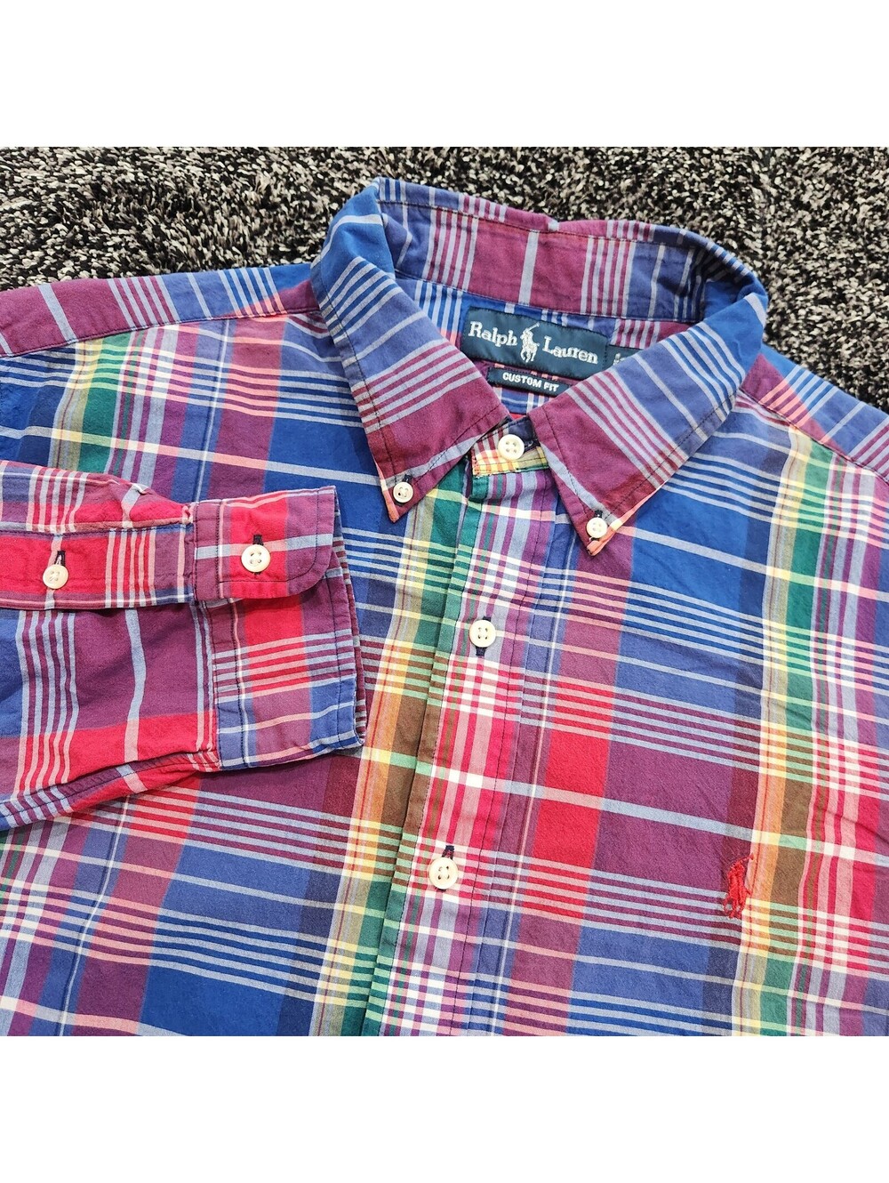 Vtg Polo Ralph Lauren Plaid Button Down Shirt Men XL Custom Fit Multi Color Pony